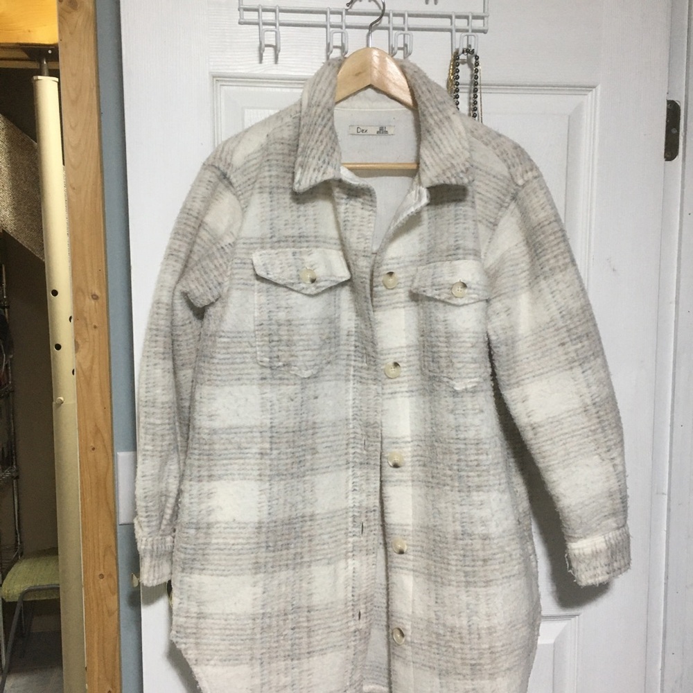 Plush Plaid Button-Up Shacket in Cream and Taupe